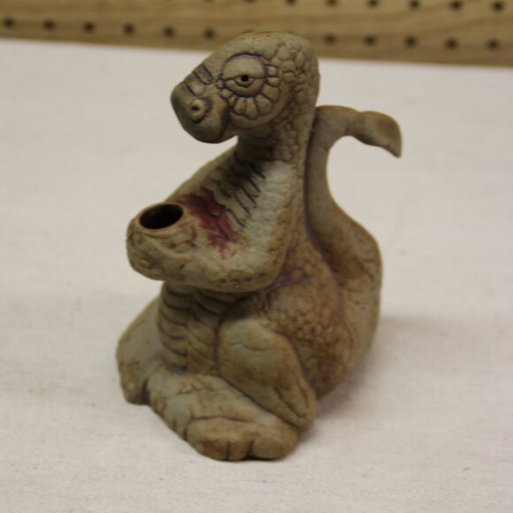 Dinosaur Ceramic Signed by Artist Incense Art Pottery Flat Earth Incense Crystal - Picture 3 of 8